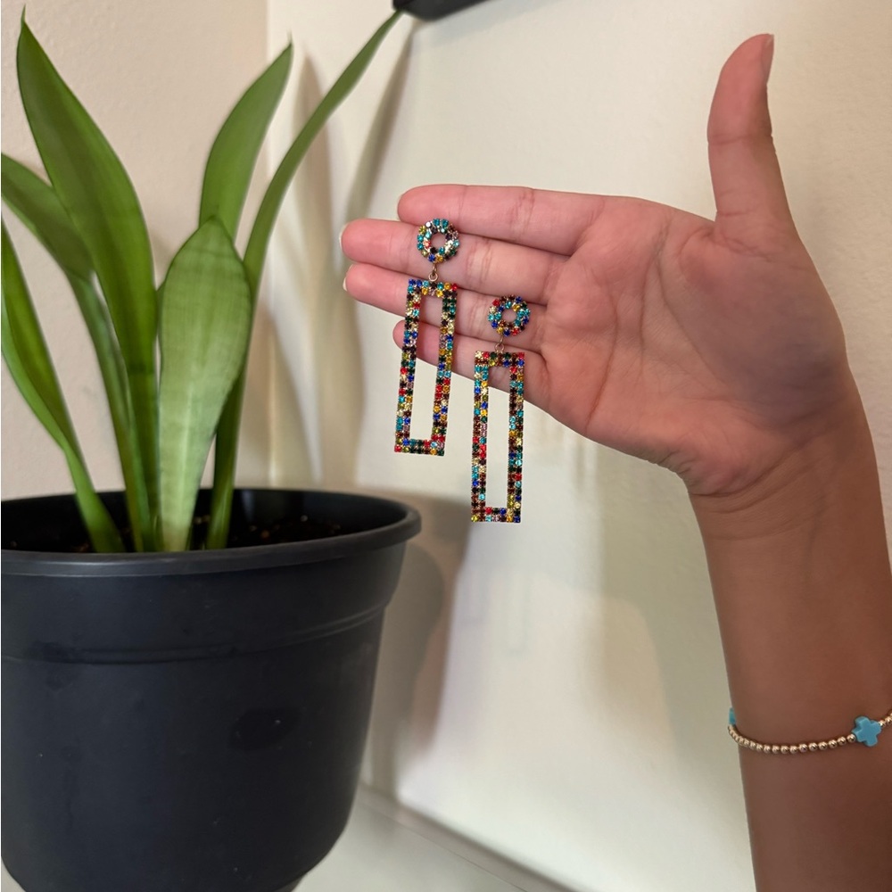 Multicolor Beaded Drop Earrings - Picture 1 of 4